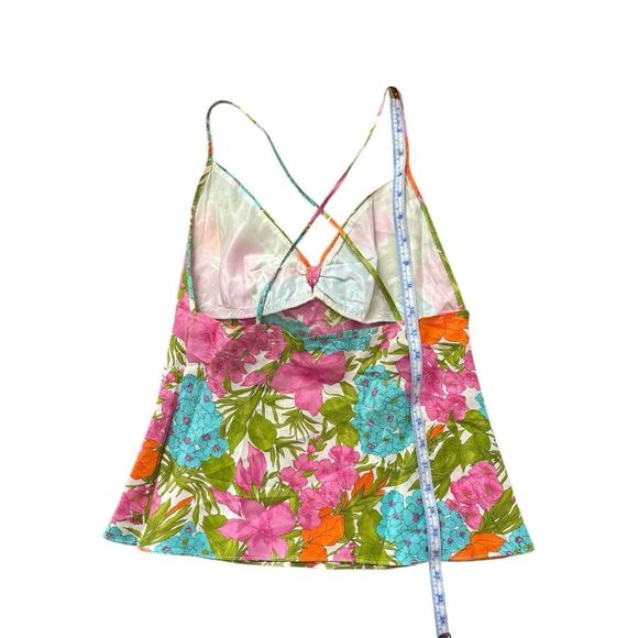 Y2K Vintage MILLY of New York Spaghetti Strap Silk Whimsical Floral Camisole - Picture 3 of 7